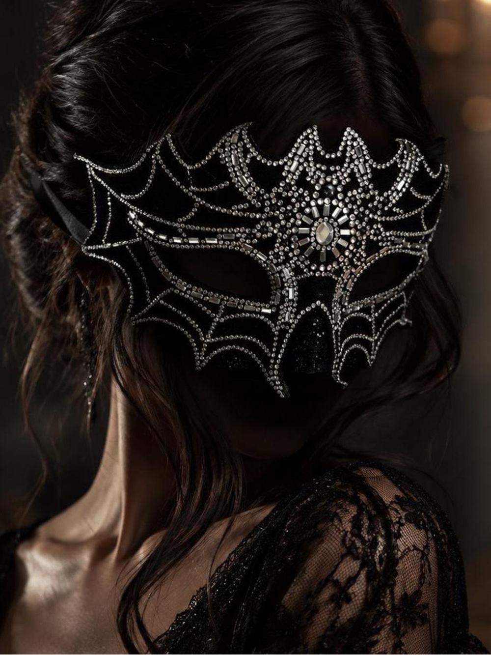 Black Rhinestone Spiderweb Masquerade Mask Halloween Costume